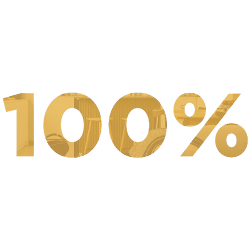 Ícono de 100% en color dorado, representando la protección total de la obra.